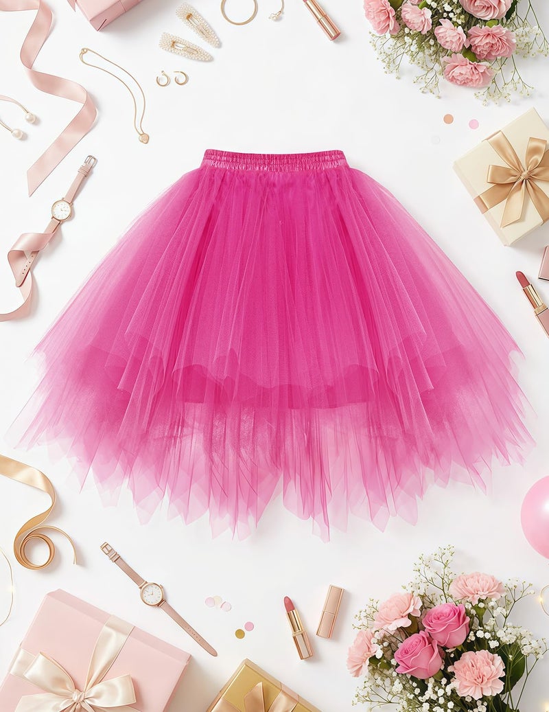 Bbonlinedress Womens Tutu Skirt Adult Birthday Party Tulle Skirt Costume Puffy Ballet Bubble Dance Skirt Fuschia S - Image 2
